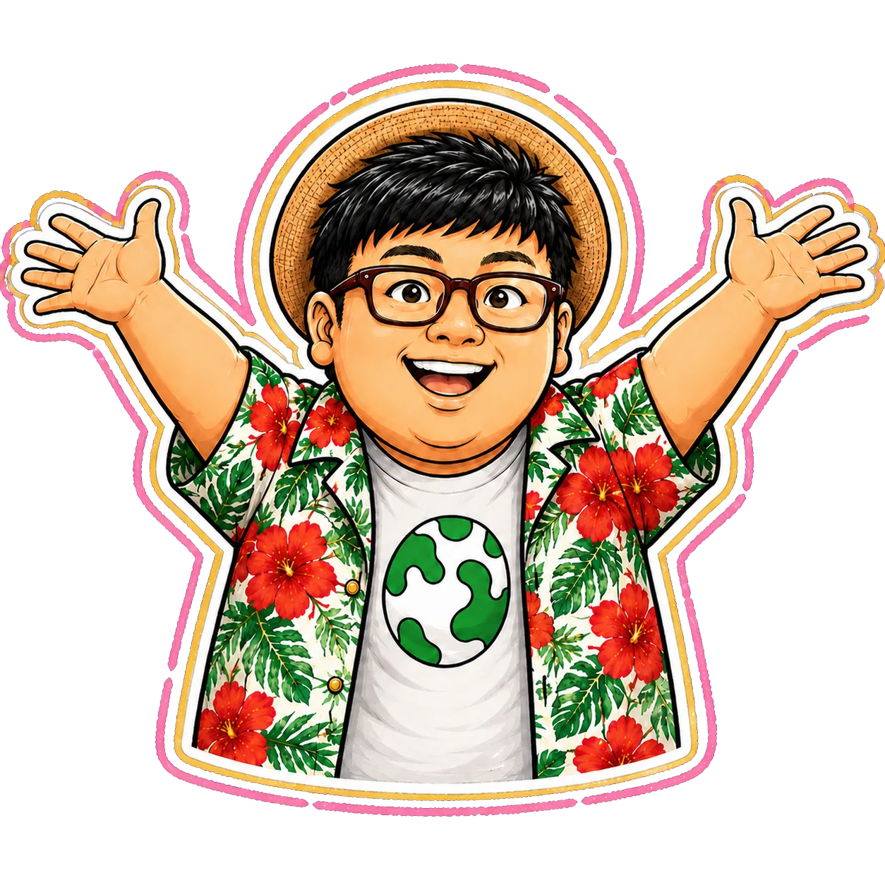 両手を広げて歓迎するスタッフキャラクター